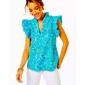 GUC Klaudie Ruffle Sleeve Cotton Top